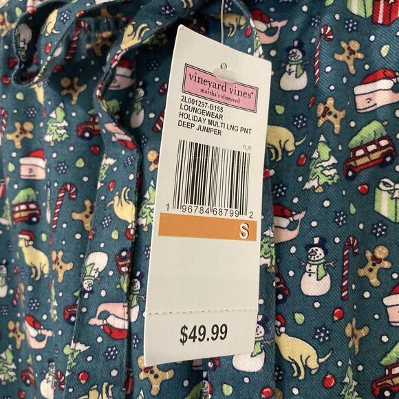 NWT Vineyard Vines Mens Small Christmas Pajama Pants Deep Juniper Whales Trees - Picture 3 of 7
